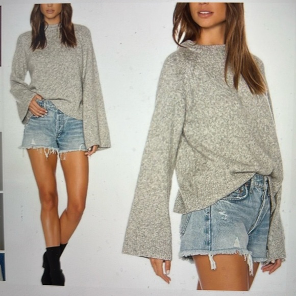 AG Adriano Goldshmied Noelle Chunky Sweater Shimmer Gray Silver Bell Sleeve - Picture 7 of 7